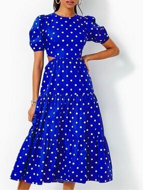 Lilly Pulitzer white  polka dot blue midi maxi dress 6